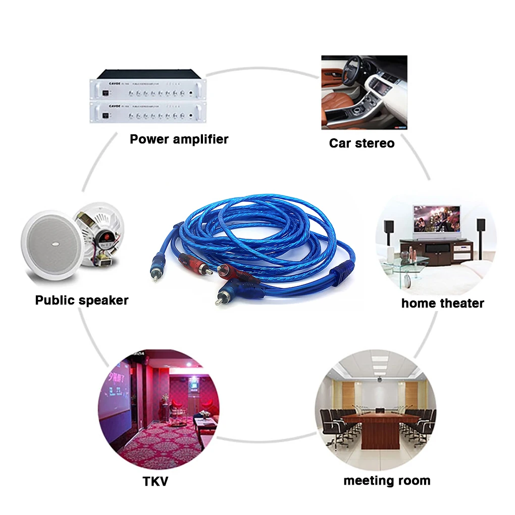 Car Amplifier Cable Installation Wiring RCA Copper Wire Vehicle Digital Stereo Hi-fi Audio Cable, 8m