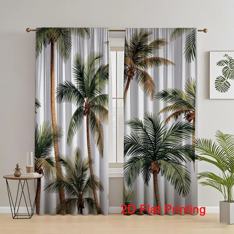 Tropical Leaf Pattern Curtains Pair Waterproof Jungle Print Window Drapes for Living Room Bedroom Home Decor