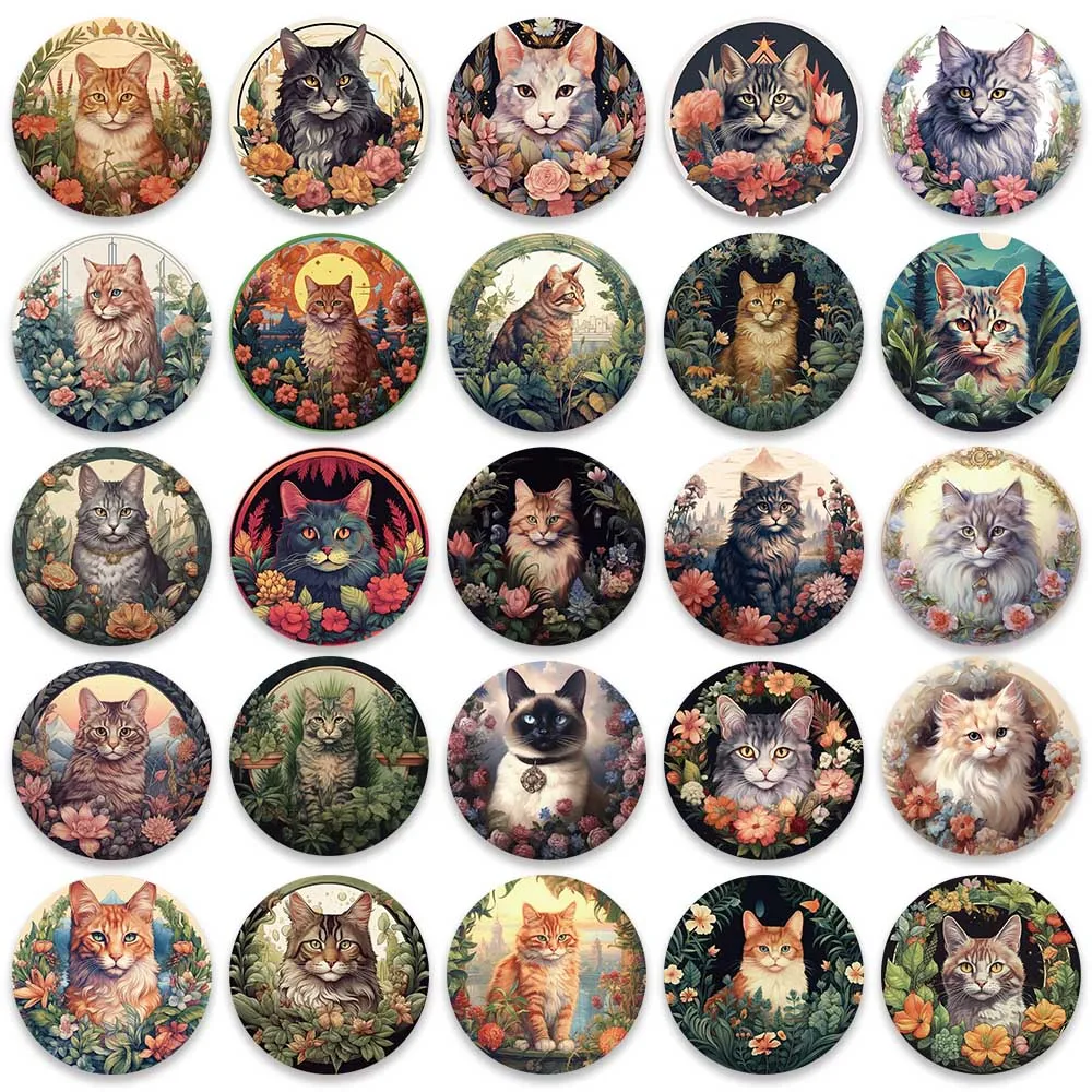 50pcs Aesthetic Cats and Flowers Graffiti Stickers For Laptop Notebook Guitar Luggage Bicycle Car Waterproof Vinyl Decals