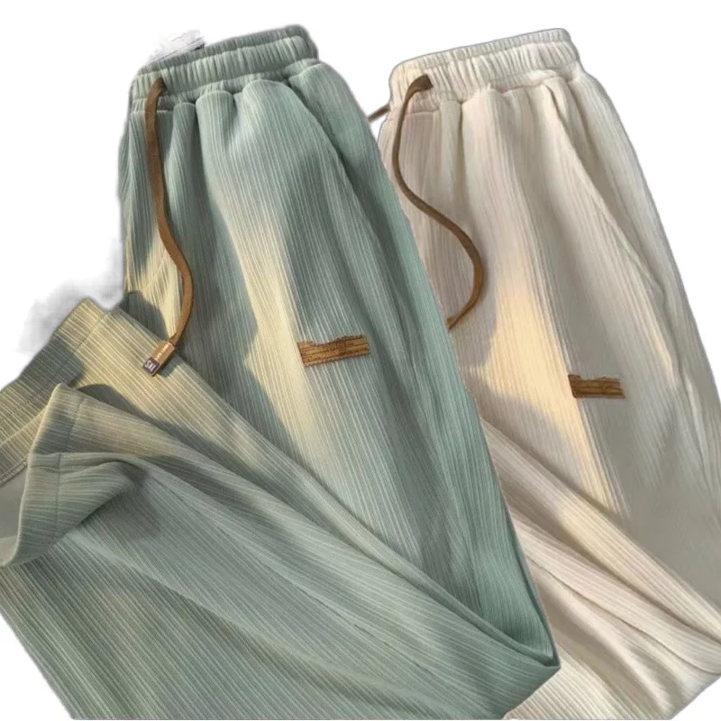 Pantalones rectos de verano para hombre, pantalones de pierna ancha informales, pantalones de estudiante Harajuku, pantalones de calle alta, pantalones de chándal de Hip Hop para hombre