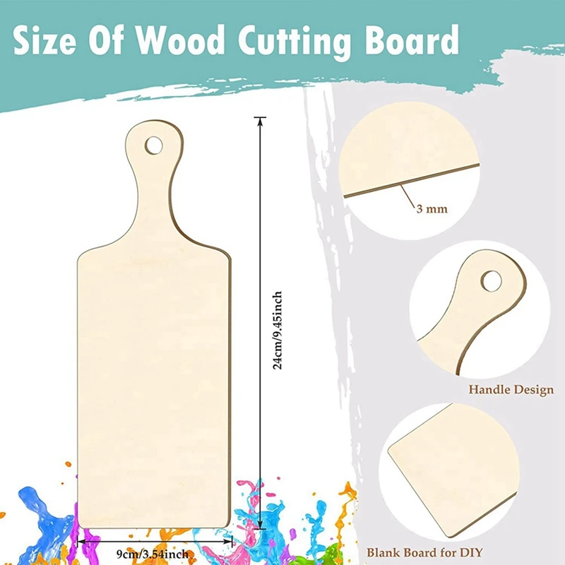 72X Wooden Mini Cutting Board With Handle Unfinished Wood Mini Charcuterie Boards Paddle Blank Small Chopping Board