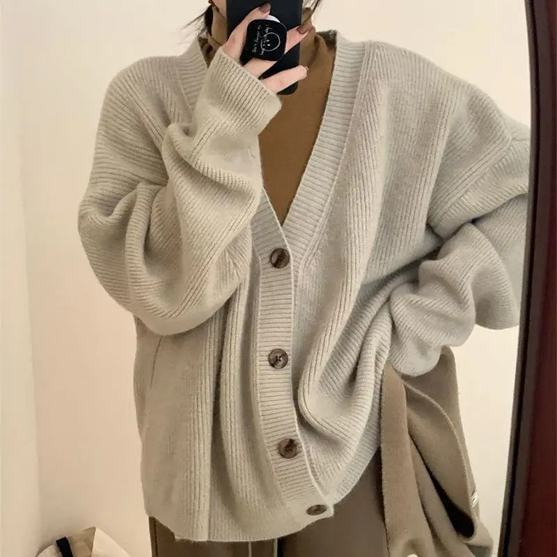 

Gentle Large Collar Knitted Cardigan plus Size Women's Jaet Top Warm Thiened Winter Sweater Open Front Casual Sle