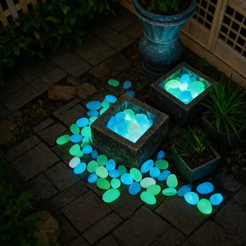 

1000-2000 шт. красочные светящиеся пластиковые камни, светящиеся маленькие камни, многоразовые садовые пейзажи, свадебная вечеринка, фестиваль, аквариум, деко