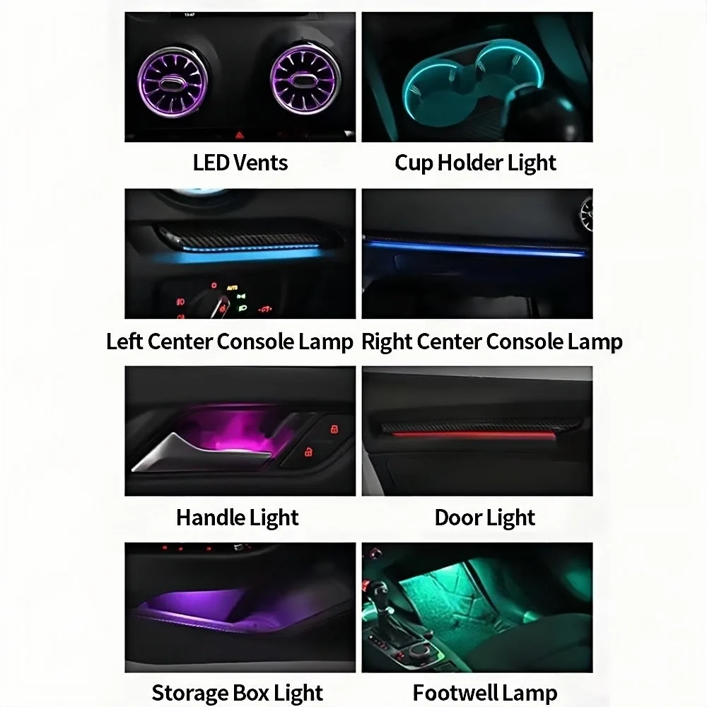 For Audi A3 S3 RS3 8V 8Y 2013-2018 MQB 30 Color illuminated Strip Decorate Ambient Light Dashboard Air Vent LED Atmosphere Lamp view 5
