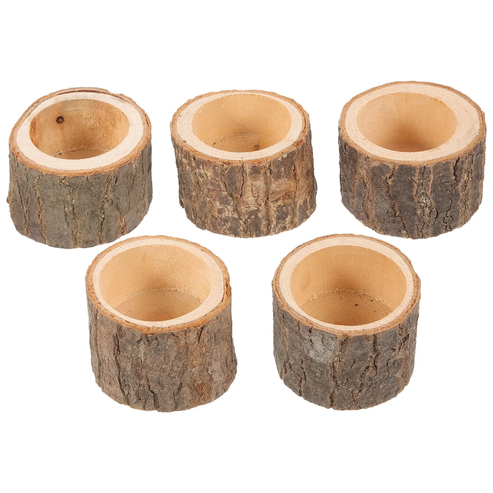 5Pcs Wooden Candleholder Creative Shape Design for Home Wedding Christmas Party Decorations (Coffee) Natural Candlestick