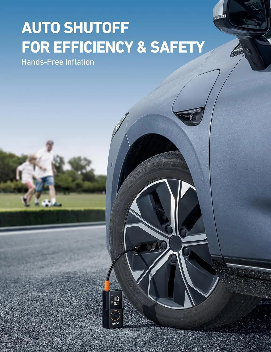 Portable Cordless Air Compressor, Digital Display, 150 PSI for Cars Bikes Motorcycles, LED Light, Orange