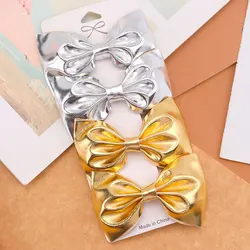 2Pcs Vintage Gold Hairpin Handmade PU Bow Hair Clips Kids Shinning Sliver Barrettes Headwear accessori per capelli per bambini