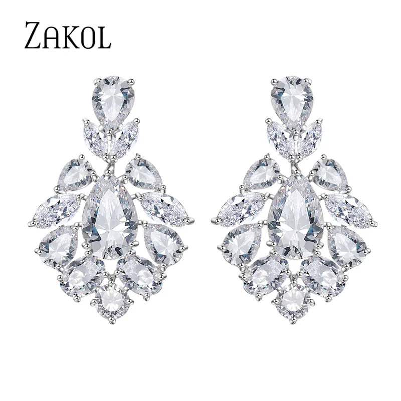 ZAKOL Elegant Cubic Zirconia Marquise Cut High Quality Water Drop Earrings for Women Wedding Dinner Party Gift Jewelry EP2190