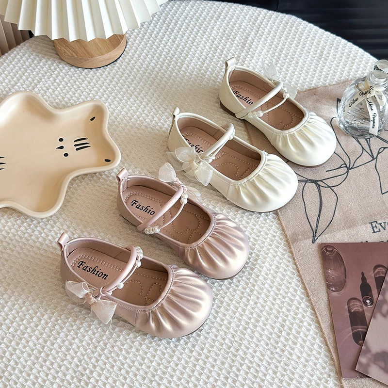 

2025 Autumn New Children Leather Shoes for Girls Fashion Korean Style Soft Bottom Anti-slippery Versatile Princess Dress Shoes