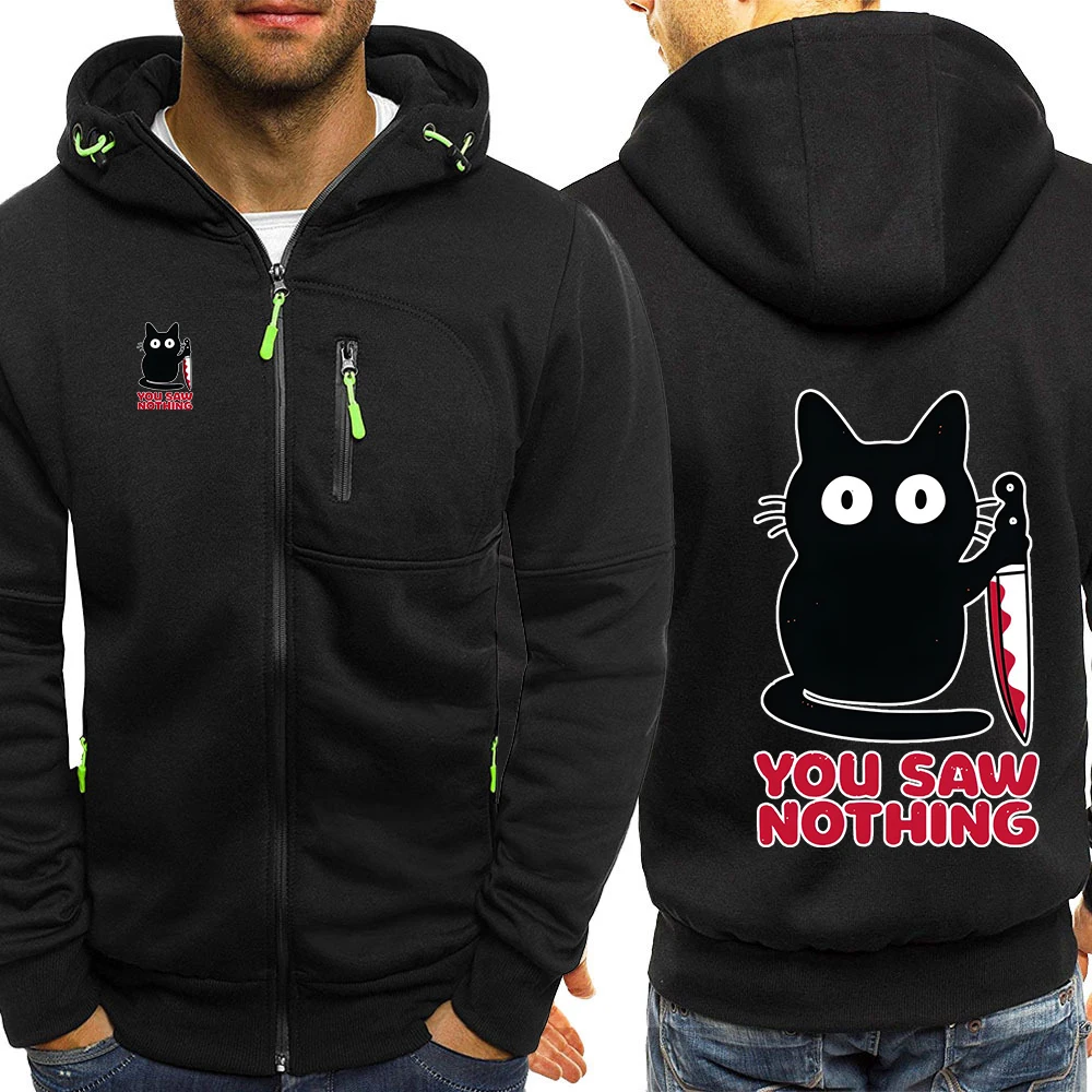 

Забавный кот, ты говори, ничего, принт, весна и осень, новинка 2025, мужские трехцветные толстовки на молнии, облегающая куртка с длинными рукавами