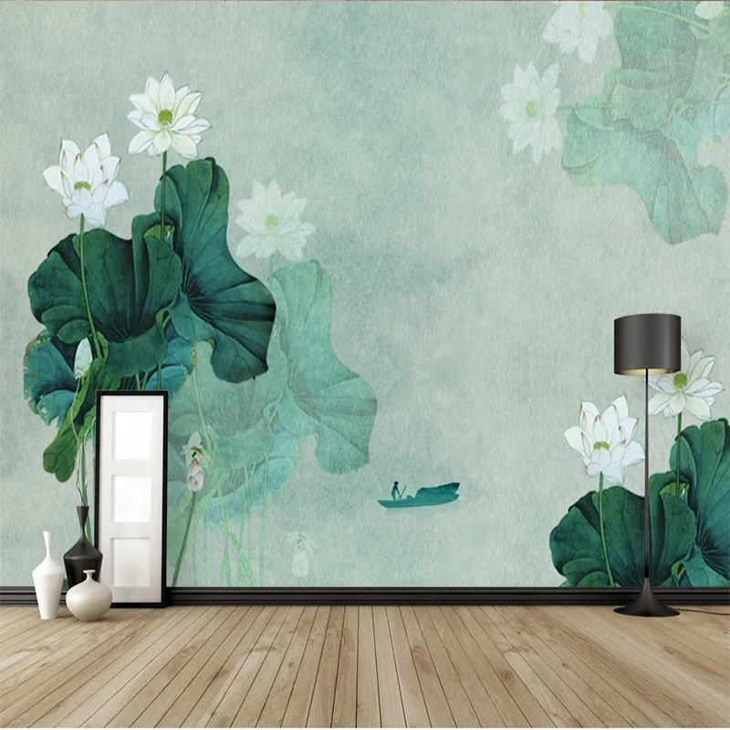 

Custom Mural Wallpaper Modern New Chinese Ink Lotus TV Background Wall Decorative Painting Home Décor Papel De Parede Backdrop