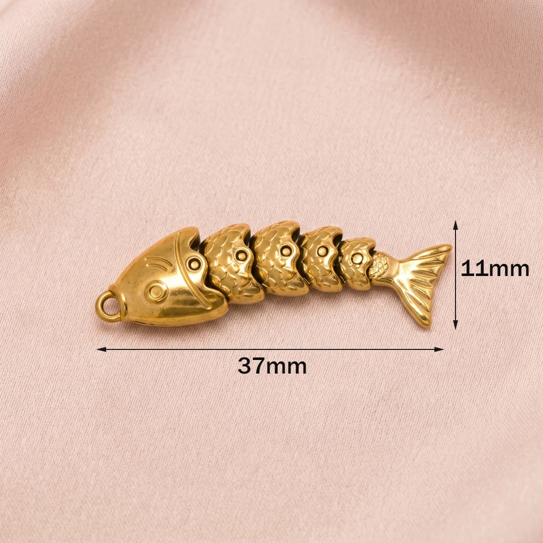 1 Piece Stainless Steel Ocean Fish Charms 18K Real Gold Plated Movable Pendant For DIY Necklace Bracelet Jewelry Making view 3