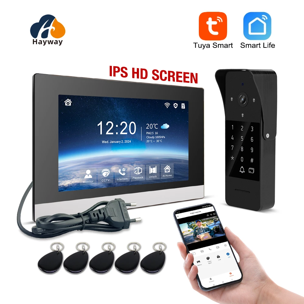 

Система видеодомофона 1080P Tuya Wi-Fi видео дверной звонок беспроводной видеодомофон с RFID-паролем разблокировка дверной камеры
