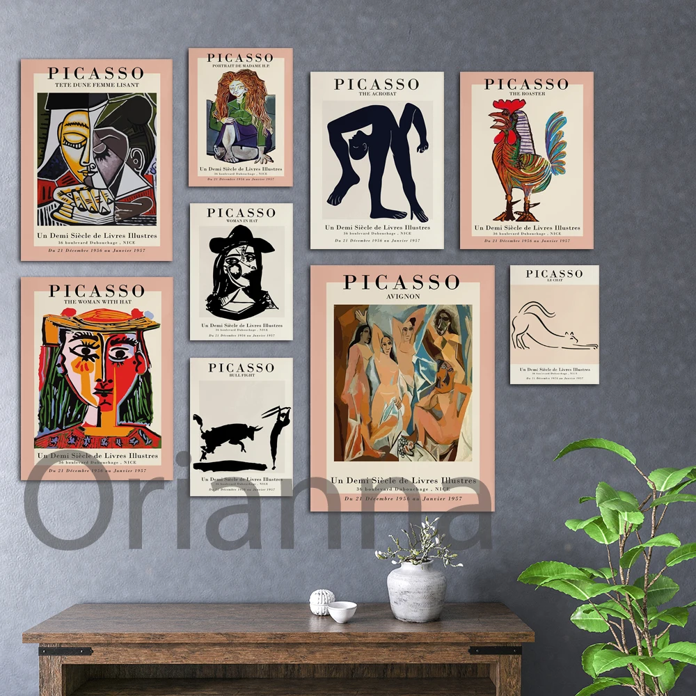 Pablo Picasso Cat Poster -Picasso Roaster Wall Art Prints Canvas Painting - Picasso Retrospective,Picasso Head Of Woman Reading