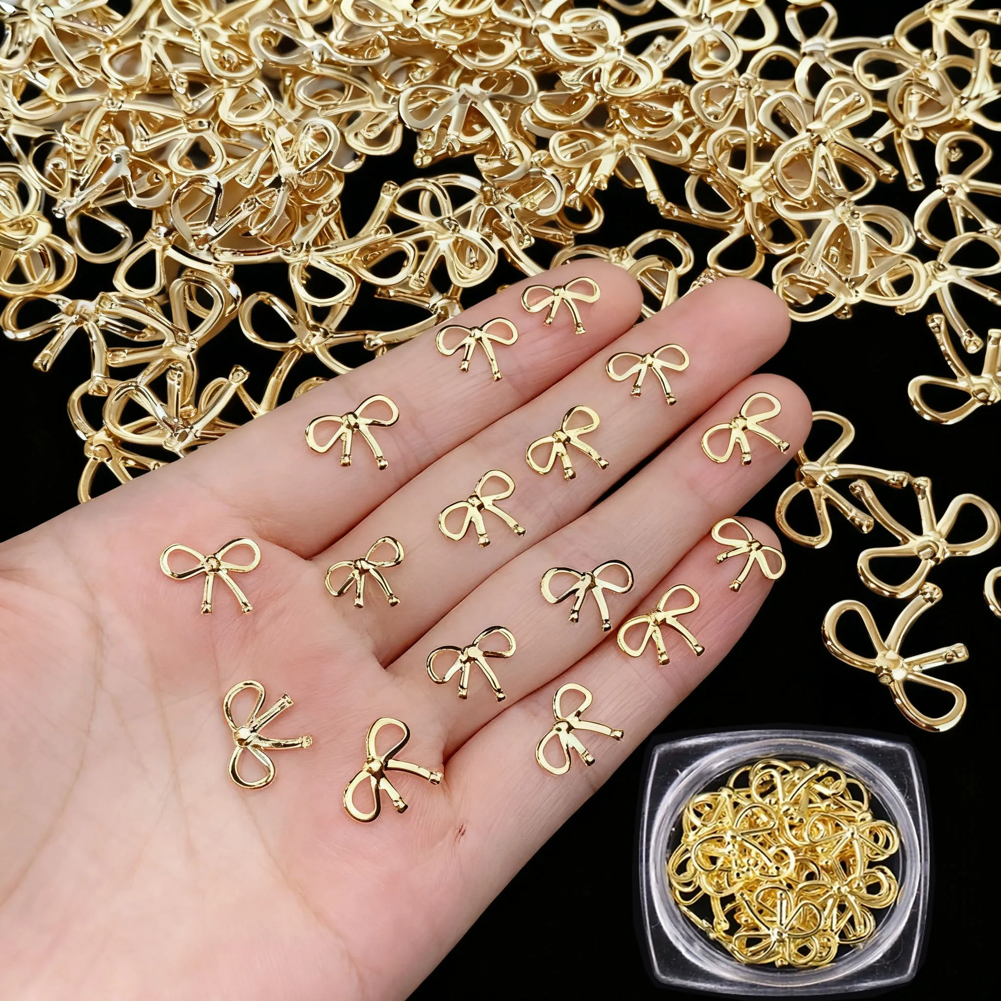 1box 3D Gold Silver Bow Nail Charms Elegant Hollow Rivet Design Nail Art & Jewelry Crafting Nail Supplies Handmade Accessories *