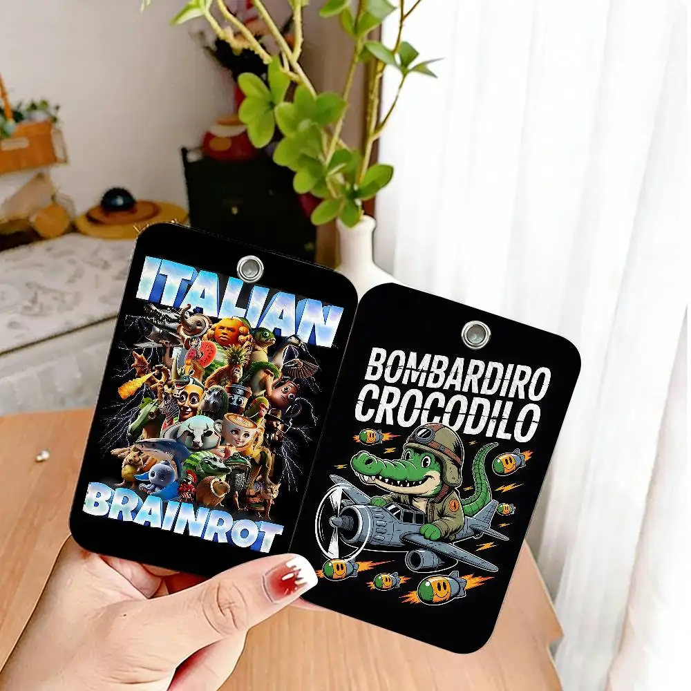 I-ITALIANS B-Brainrot Creative animal PU Leather Card Holder Keychain Key Ring Door Lock Access Tags ID Card Case Keychain Card