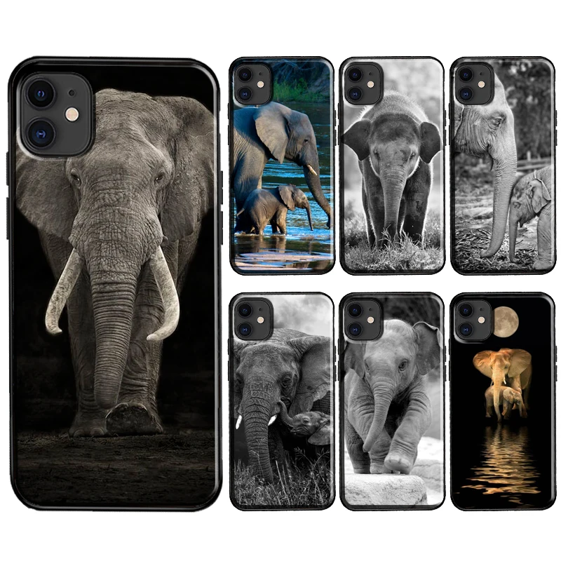 Baby Elephant Moon Case For iPhone 13 11 14 Pro Max 12 mini 6S 7 8 Plus X XR XS Max SE 2020 Soft TPU Coque