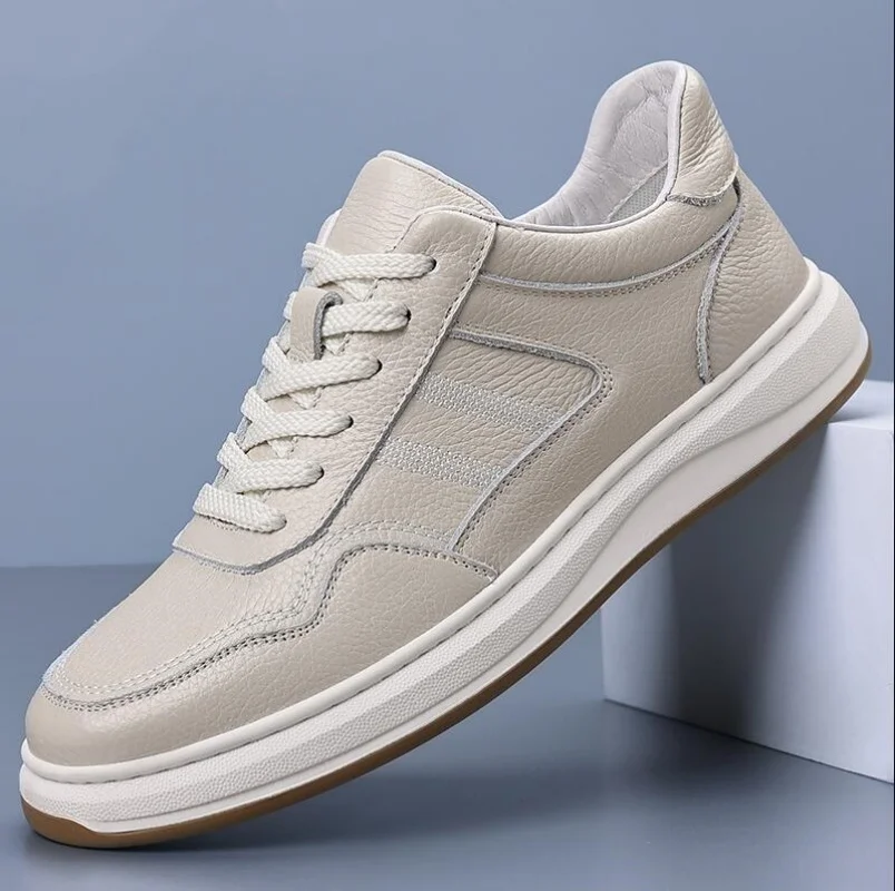 

New Men's Shoes Autumn Light beige Casual Sneakers Men's Genuine Leather Shoes Casual Business Leather Sneakers