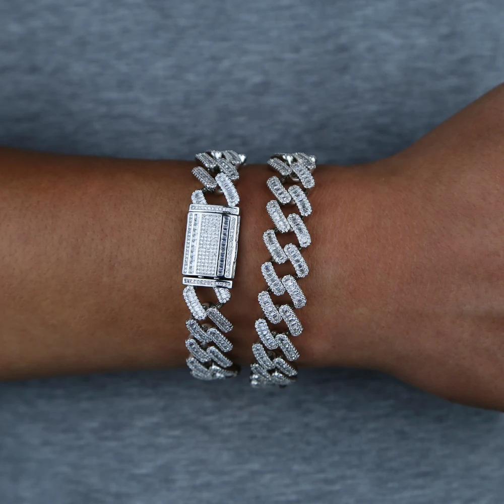15mm width 5A iced out bling square cz cuban link chain bracelet for men Gold color hiphop jewelry