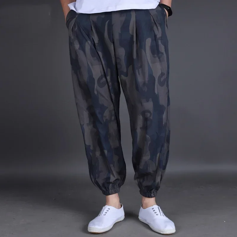 2024 Summer Harem pants Men chinese Style Casual Loose Kimonos Trousers Printed Kung Fu Thin Man 10857