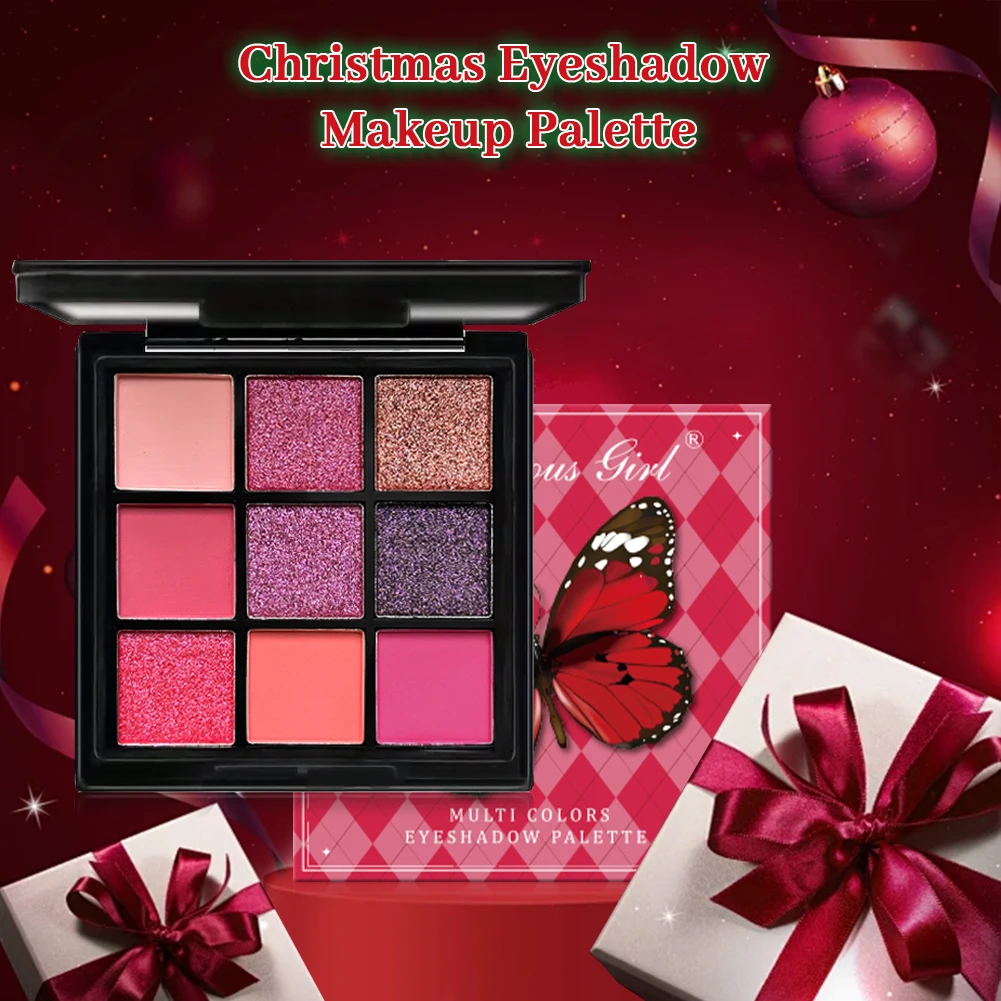 لوحة ظلال عيون مكونة من 9 ألوان، أحمر ووردي، غير لامع، لامع، لمسة نهائية معدنية لمظهر العين الدخانية، أحمر غني، مكياج للعطلات الدرامية #3