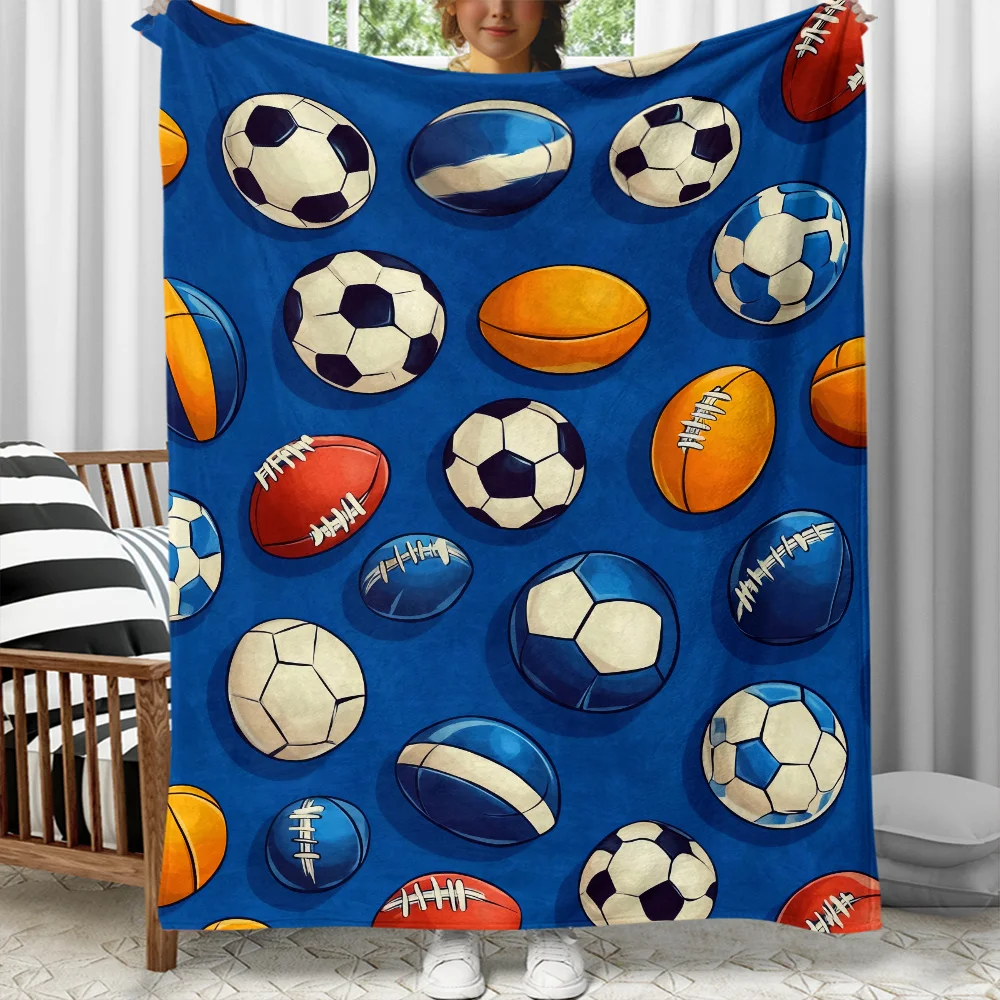Sports Ball Pattern Football Soccer Basketball Rugby Fleece Blanket Soft Flannel Throw Gift For Athletes Sports Fan Bedding Home