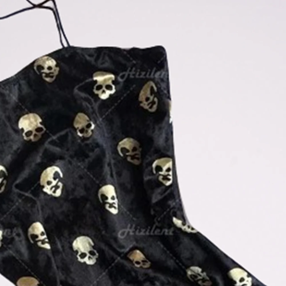 European and American black skull printing traf retro street punk tight top female summer dress A sexy slim mini hot Gothic styl