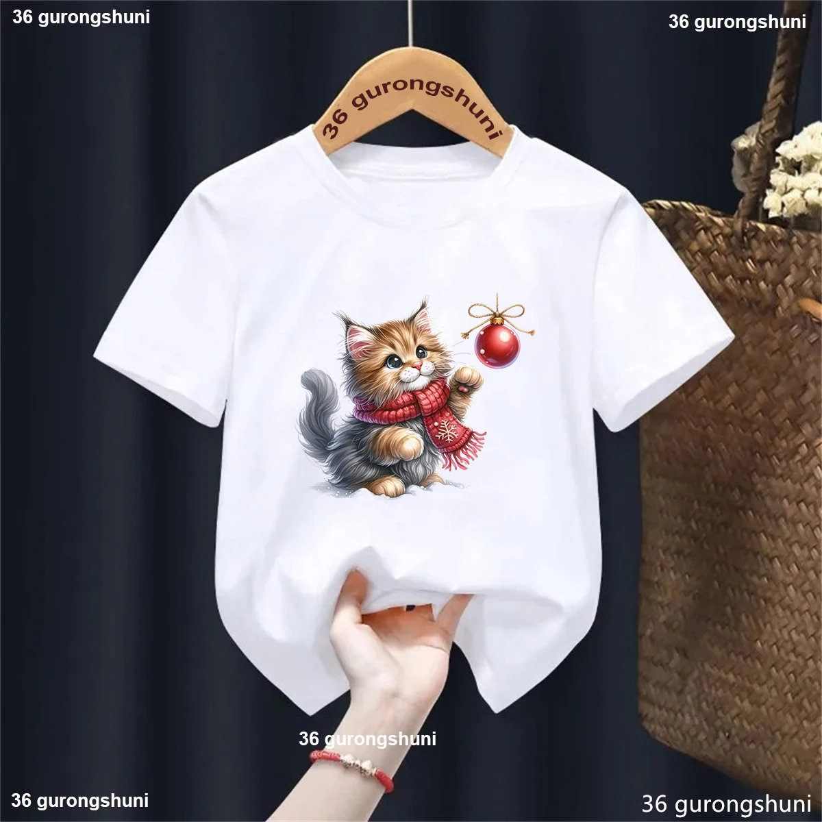 

Funny Christmas Cat Animal Printed Tshirt Girls/Boys Kawaii Xams Gift Kids Clothes Harajuku Shirt Summer Short Sleeve T-Shirt