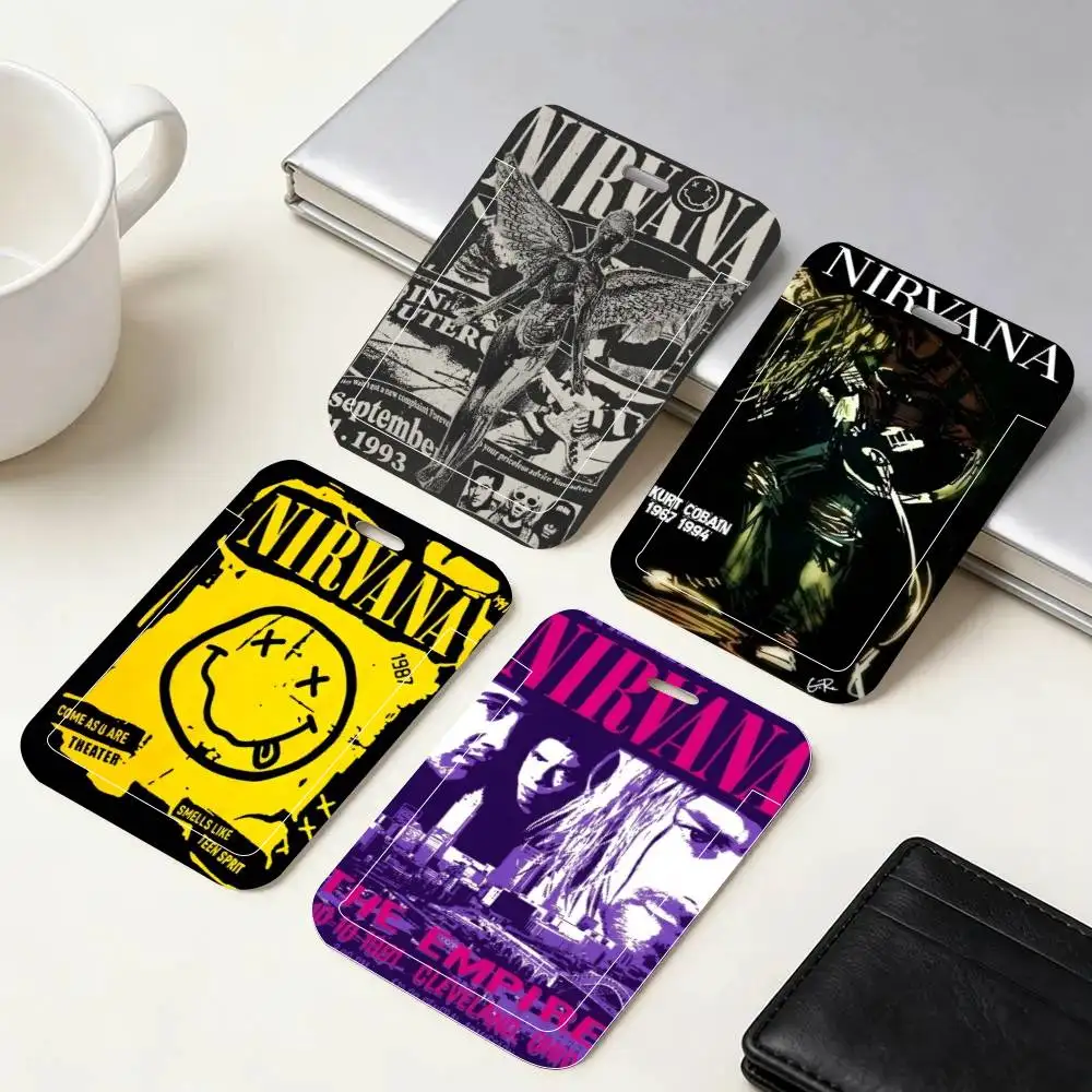 

Band Hot N-Nirvana ID Card Holder Neck Strap Pendant Door Badge Holder Lanyards Keychain Work Credential Case Gift