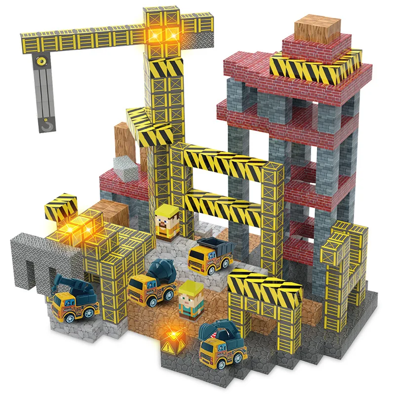 Blocchi magnetici con veicoli da costruzione STEM Montessori Cubi impilabili sensoriali Giocattoli per età superiore ai 3 anni Regali per ragazzo e ragazza