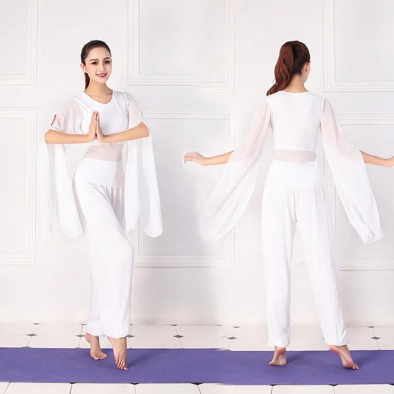 

Yoga Suit Women Fairy Rhyme Classical Belly Dance Practice White Chiffon Performance Suit Net Gauze Performance Wear