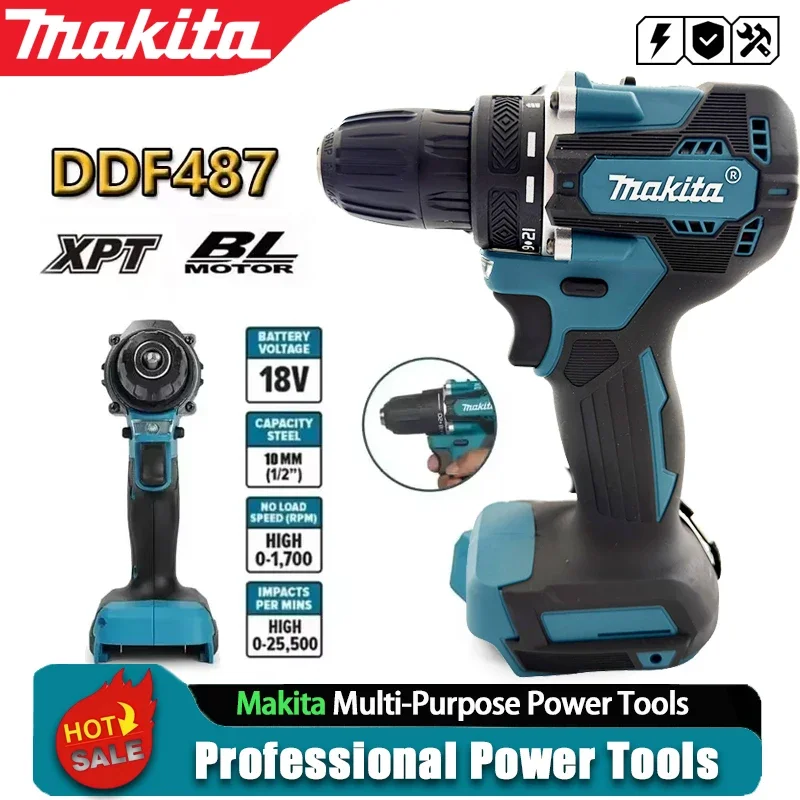 

Бесщеточная электродрель Makita DDF487 18В, подходит для ударной дрели с пятью патронами для отделочных работ, использует аккумулятор Makita 18В.