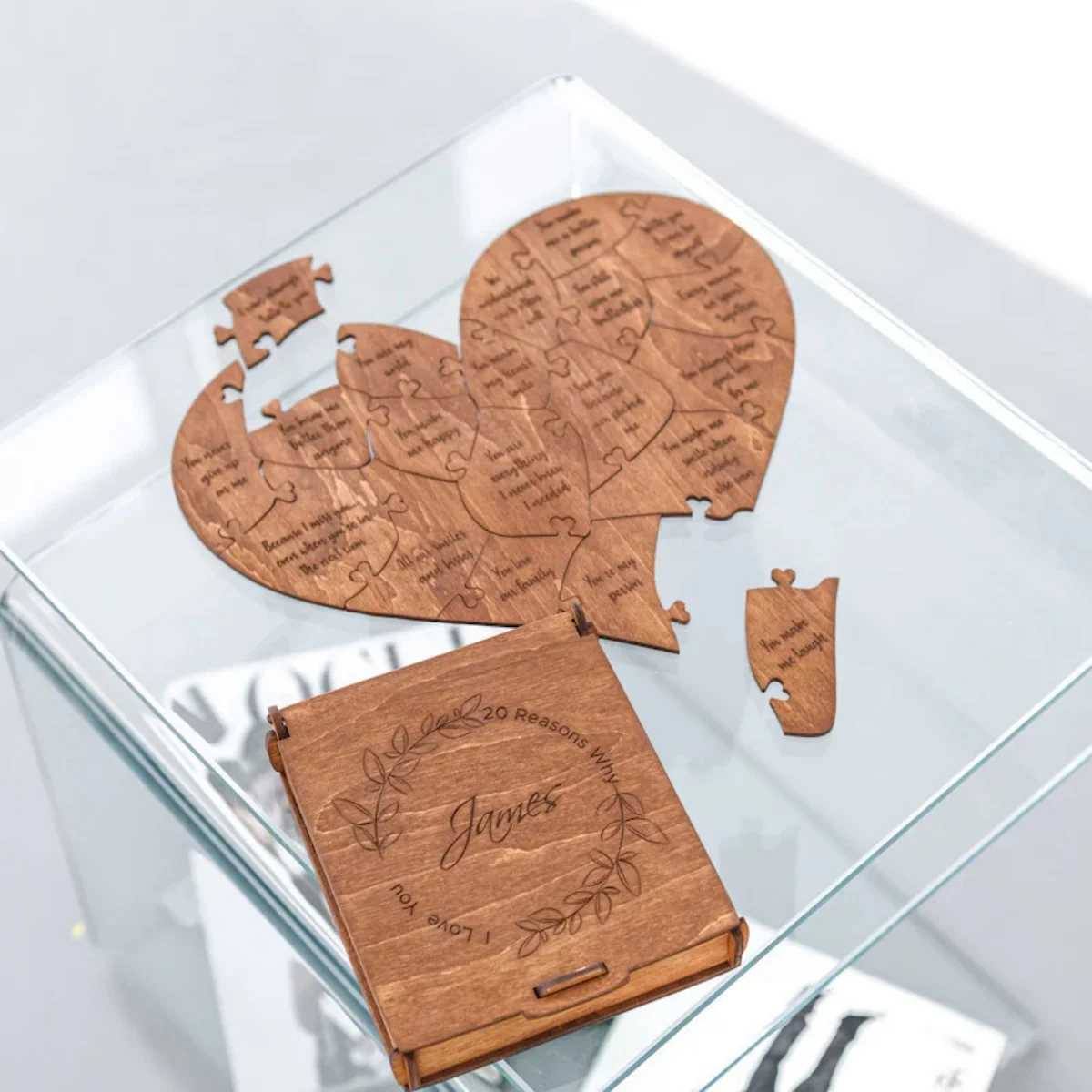 Valentines Day Gift for him 20 Reasons Why I Love You Puzzle | Engraved Love Gift for Her & Him | Why I Love You Mom Wooden Box