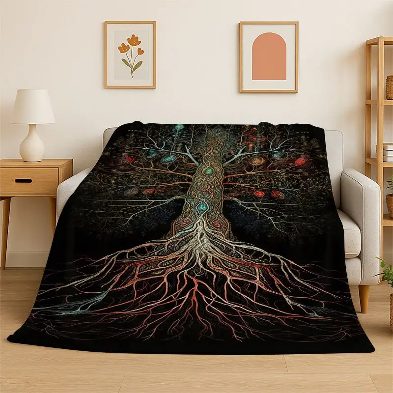 Fantasy Tree of Life Norse Viking Yggdrasil Flannel Blanket Soft Throw Blanket for Bedroom Living Room Bed Picnic Nap Cover Gift