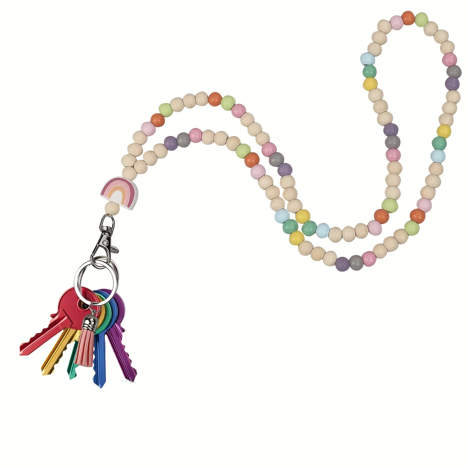 Neck Keychain Strap Boho Tassel Wooden Beaded Lanyard for Keys Keychain ID Card Holder Fashion Necklace Lanyards for Women Gift