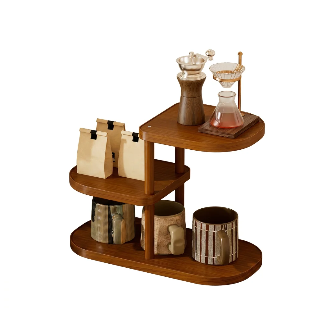 Bamboo Multi Tier Desktop Cup Rack Organizer, Countertop Storage Shelf for Mugs, Tea, Snacks, Spices, Dining Table, Tea Room,