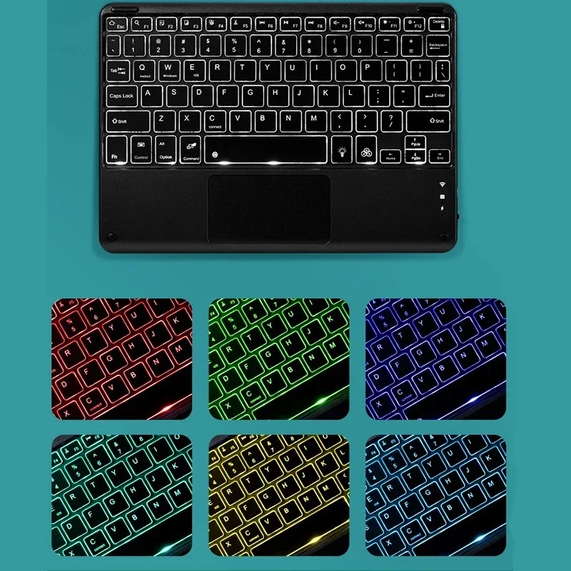 Teclado retroiluminado arcoíris para IPad Pro, 11 pulgadas, M4, 2024, 5. ª generación, Air 1, 2, 3, 4, 5, 7, 8, 9, 10. °, 10,9, 9,7, 5. ª y 6. ª funda con tapa para teclado