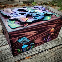 Wooden Skull and Nature Hidden Key Box Memory Box Treasure Chest Watch Box Storage Lock Box Halloween Party Gift Home Decora
