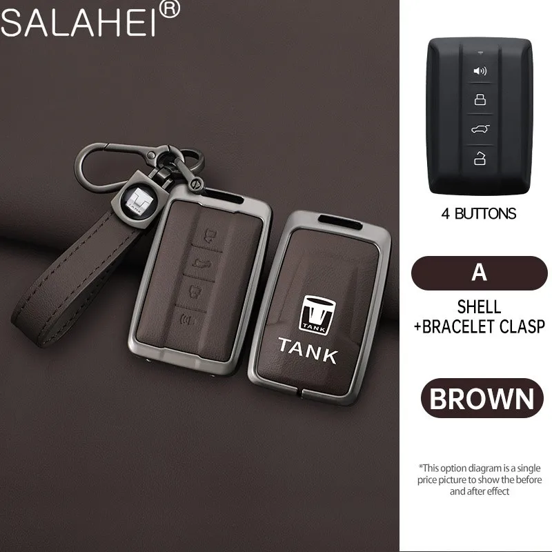 

Metal Leather Car Remote Key Case Cover Protection For Great Wall GWM WEY TANK 300 500 Tank300 Tank500 Car Keychain Accessories