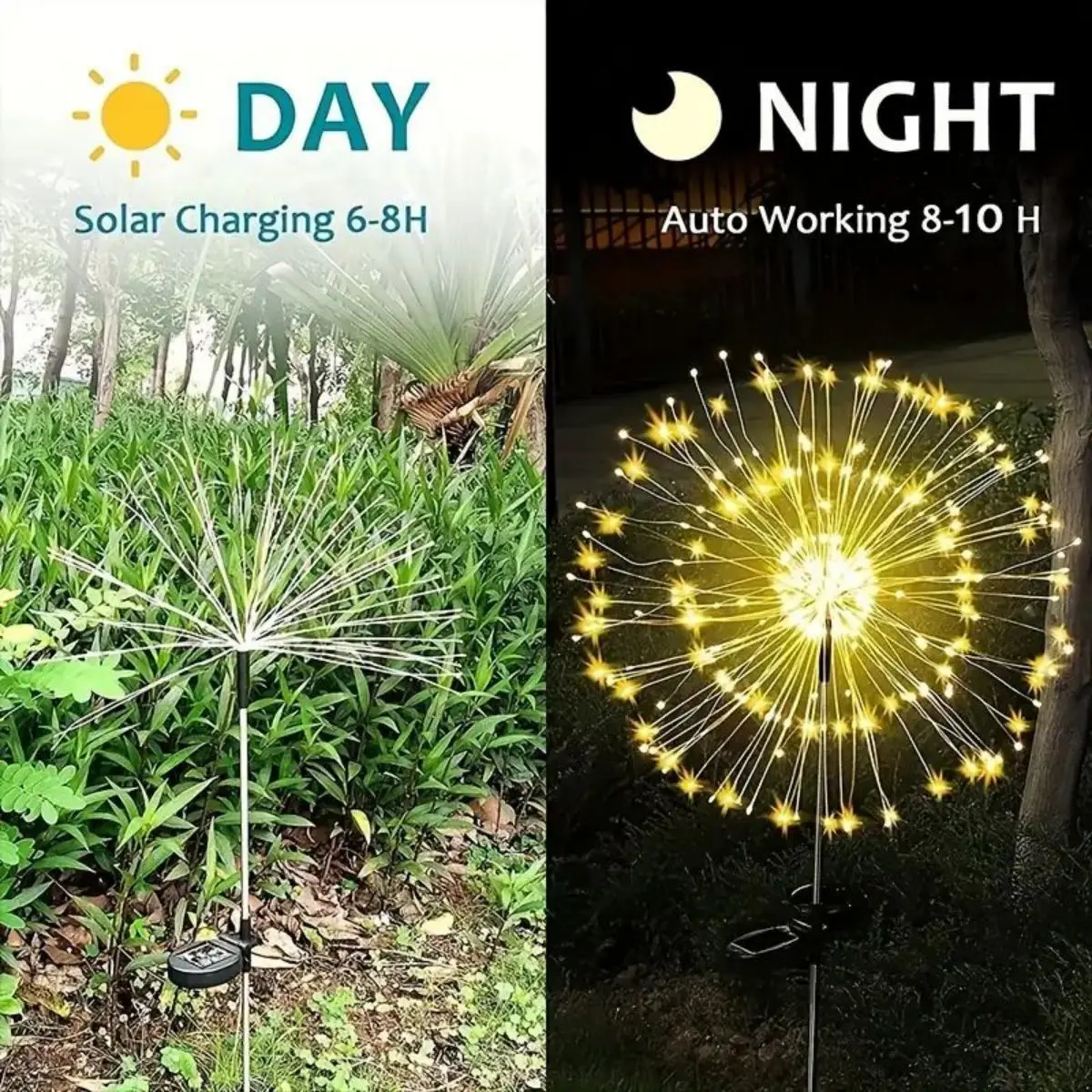 Luzes de fogos de artifício solares ao ar livre à prova dwaterproof água natal jardim decoração de casamento, ligar/desligar automático corda de fadas movido a energia solar paisagem lighti