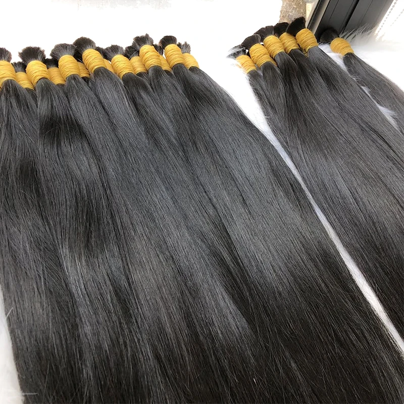30インチ ストレート バルク 100%バージンヘア 編み込み用 生未加工 ナチュラルブラック ウェフトなし エクステ 100g