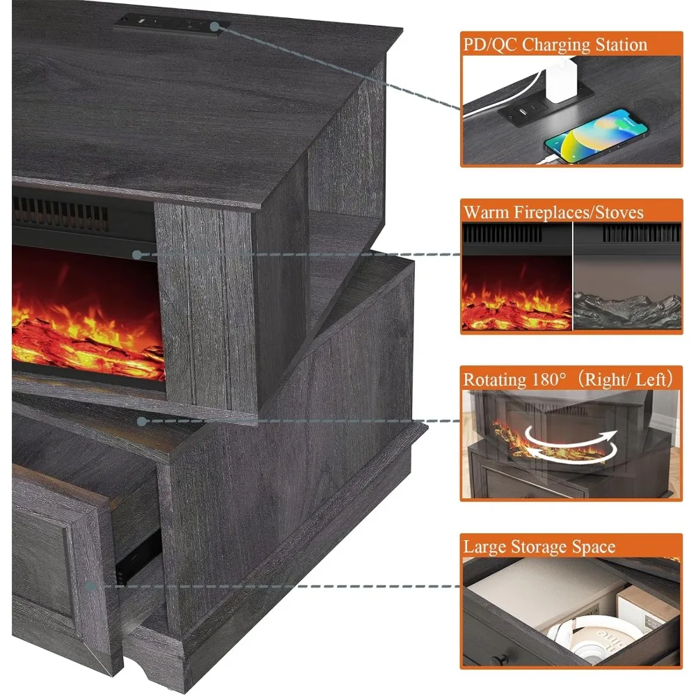 Calentador de chimenea eléctrico giratorio, calentador de estufa eléctrico interior de 1400W, estufa de chimenea de 4800BTU, efecto de llama 3D