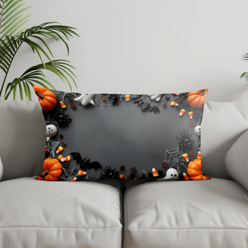 Home Decor Halloween-themed Cushion with Candy Suitable For Sofa Bedroom Car Pillow Cover Cushion Rectangular Back Cushion