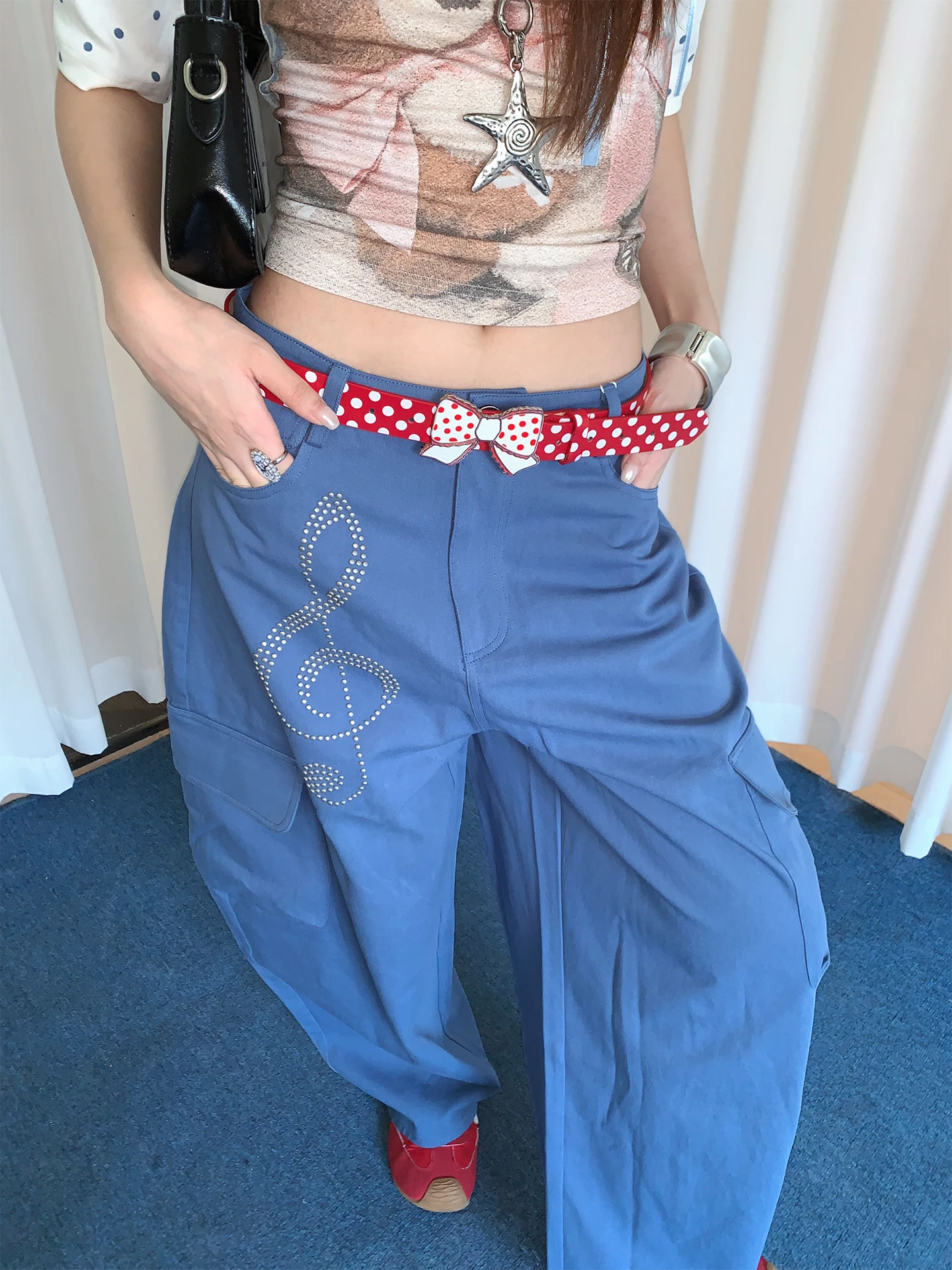Sweet And Cool Y2K Bowknot Polka Dot Belt Women's Dopamine Sweet Metal Buckle Belt With Jeans Belt