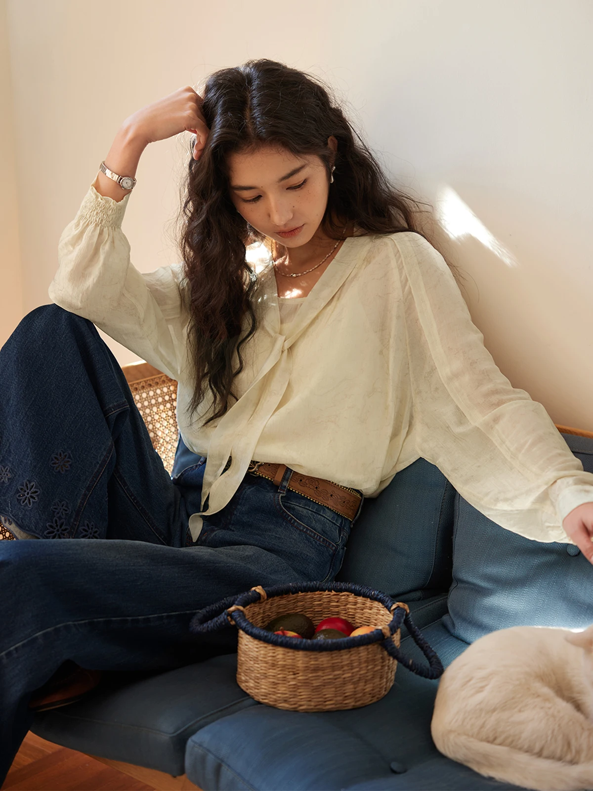 

Женский комплект Solighter: рубашка с поясом из ацетата, весна 2026, элегантный топ с эффектом похудения, винтажный стиль для офиса, длинный рукав, цветной