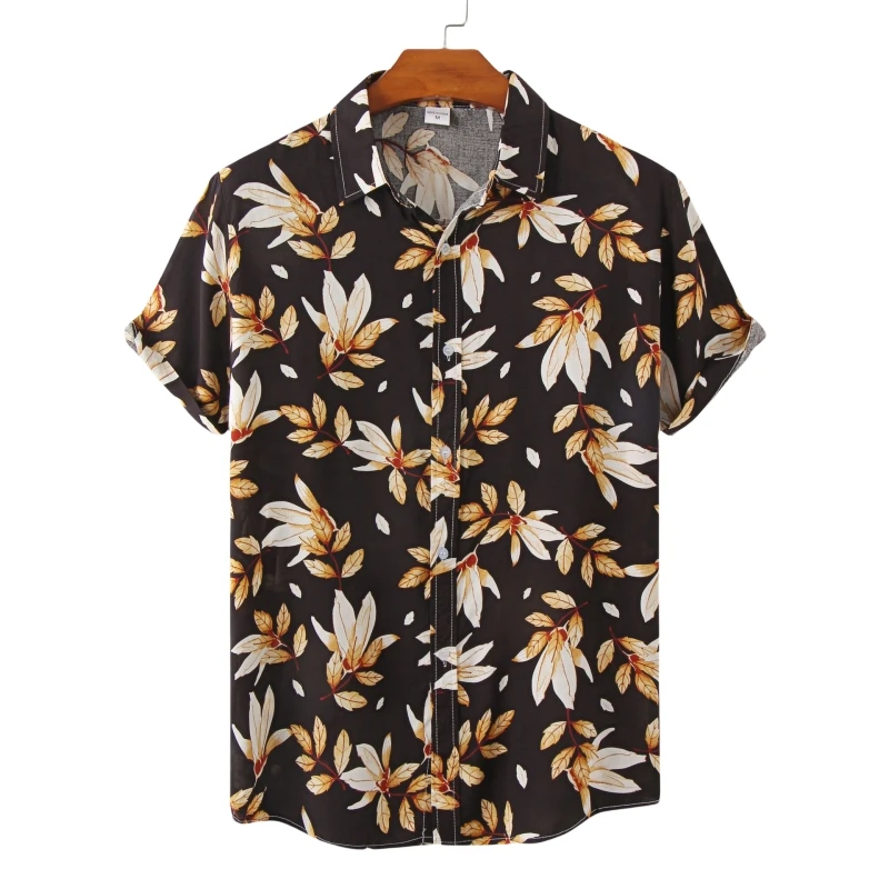 

Men T-shirt Men's Printed Shirts and Blouses T-shirts Man Beach Tiki Korean Popular Clothes Hawaiian Short Sleeve Clothing Mens