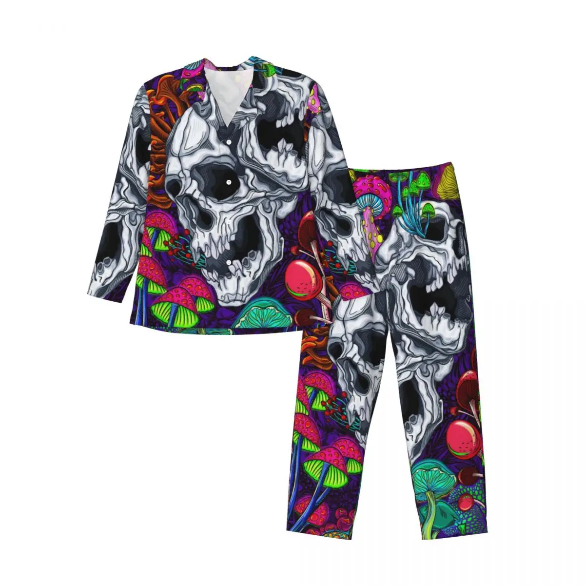 Men's Home Suits Long-sleeved Psychedelic Mushroom Sprin Skull Suits for Autumn and Winter Pajamas for Men