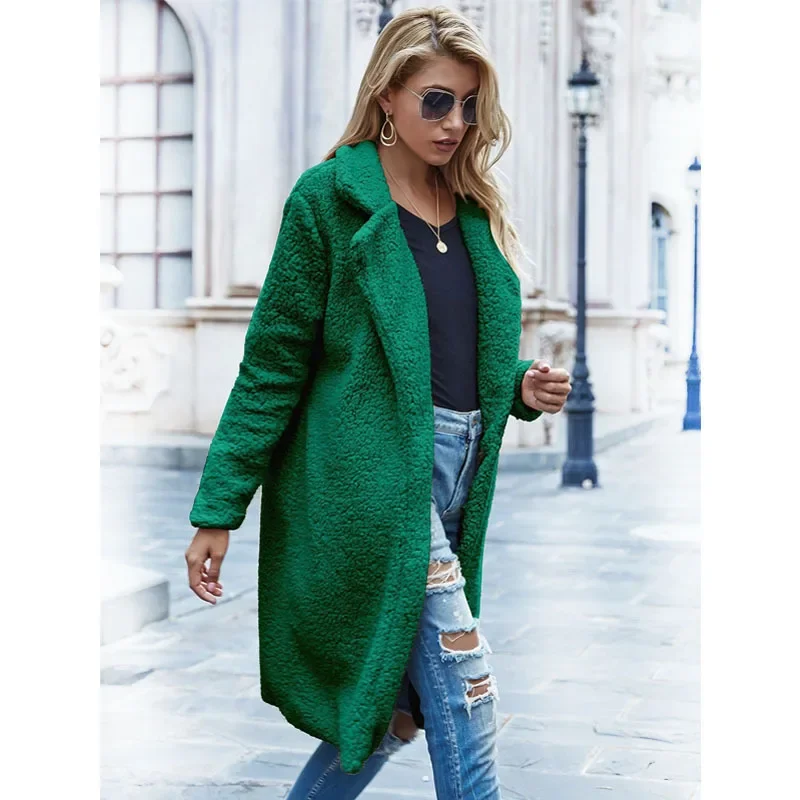 Autumn and Winter Women\'s Long Coat Lambswool Coat Cardigan Women Wool Coat Women Winter Jacket