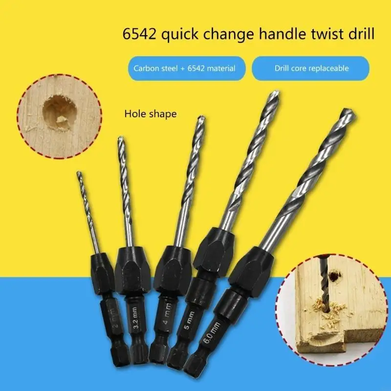 

H58C 5Pieces Countersink Drill 6542 Cone Bit Set Shank Woodworking