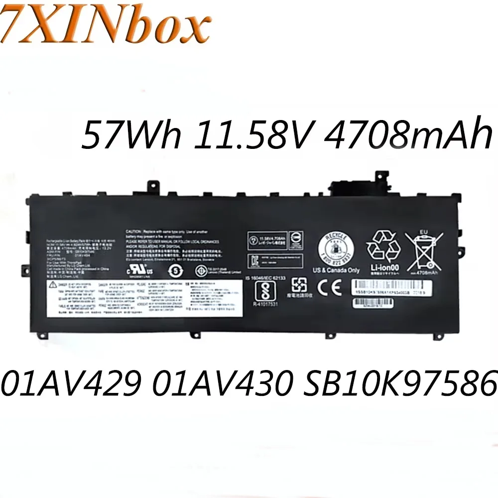 7XINbox 01AV429 01AV430 01AV494 11.58V 57Wh 4708mAh Laptop Battery For Lenovo ThinkPad X1 Carbon 2017 2018 Carbon G6